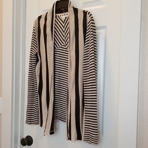 Linen-Cotton Blend Lightweight Banana Republic Black & Tan Striped Open Sweater